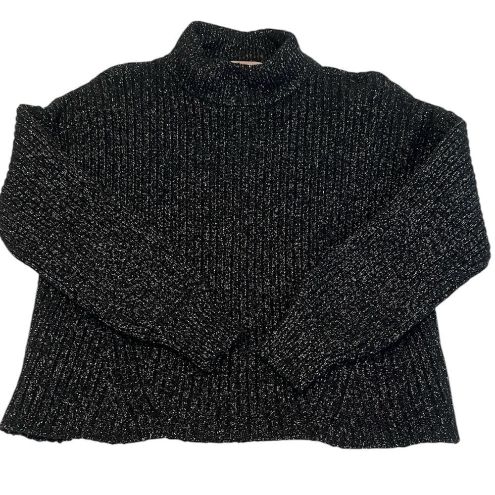Philosophy size small long sleeve boxy cropped black metallic sweater EUC